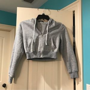 SHEIN Cropped Gray Zip Up Hoodie Small